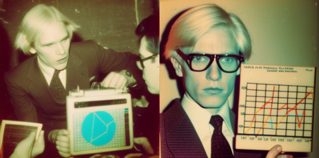 Warhol presenting charts and graphy